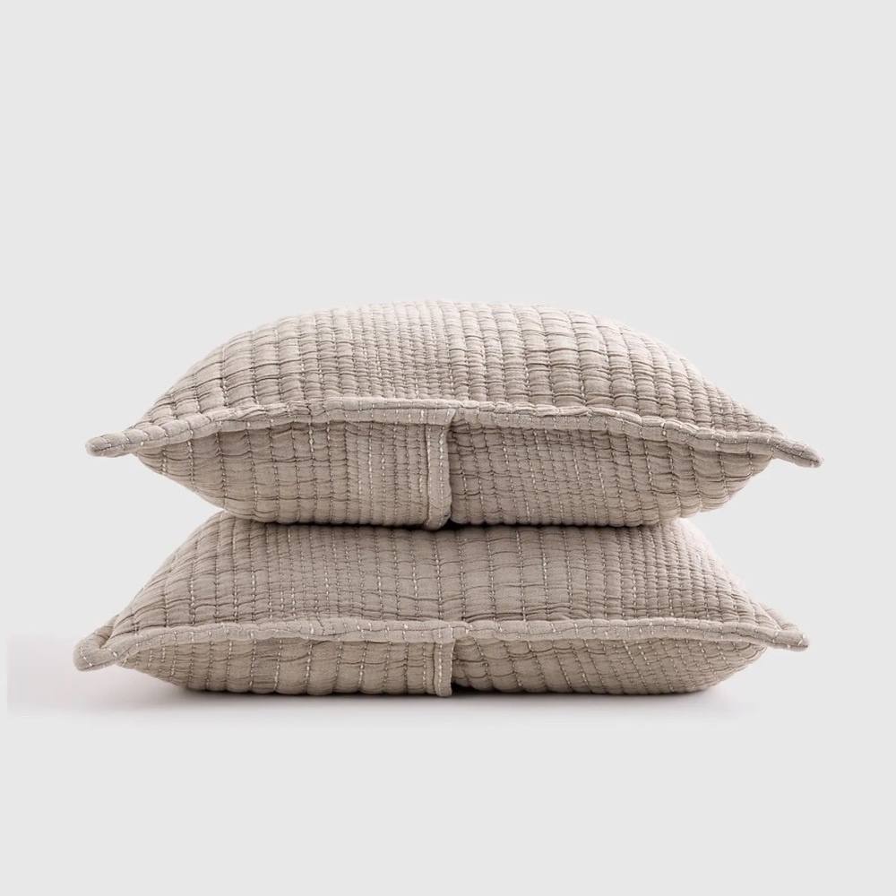 NWOT QUINCE Organic Cotton Channel Stitch Sham Set King Taupe 6667